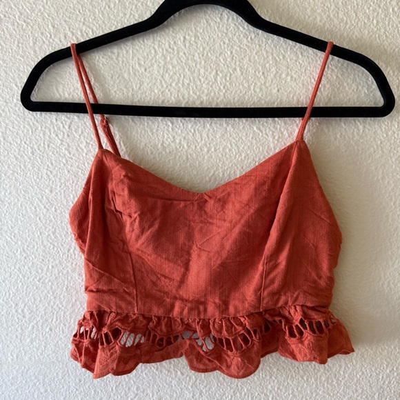 Lush Tops - Lush Rust Rust Orange Lace-Hem Style Cropped Cami - Size Small